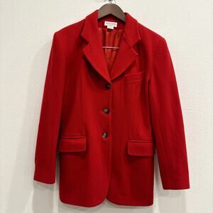 VTG Ann Taylor Womens Sz 6 Red Coat Wool Cashmere Blend Casual Classic USA FLAW